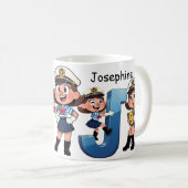 Personalized  Name Sailor Cartoon Character * J * Kaffeetasse (VorderseiteRechts)