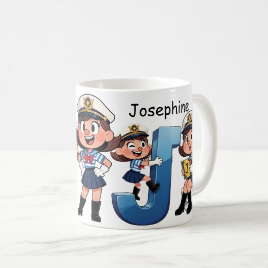 Personalized Name Sailor Cartoon Character * J * Kaffeetasse (VorderseiteRechts)