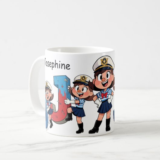 Personalized  Name Sailor Cartoon Character * J * Kaffeetasse (Vorderseite Links)