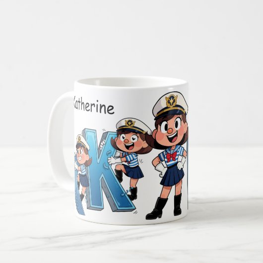 Personalized  Name Sailor Cartoon Character * K * Kaffeetasse (Vorderseite Links)