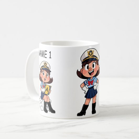 Personalized Name Sailor Cartoon Character Kaffeetasse (Vorderseite Links)