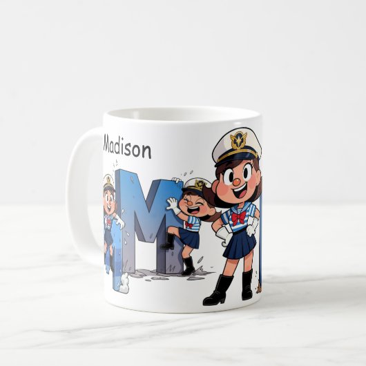 Personalized  Name Sailor Cartoon Character * M * Kaffeetasse (Vorderseite Links)