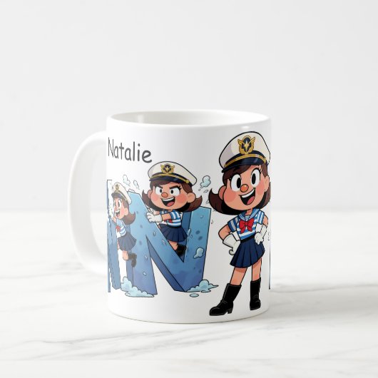 Personalized  Name Sailor Cartoon Character * N * Kaffeetasse (Vorderseite Links)