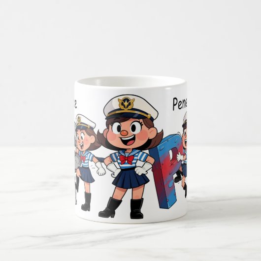 Personalized Name Sailor Cartoon Character * P * Kaffeetasse (Mittel)