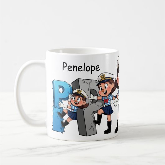 Personalized Name Sailor Cartoon Character * P * Kaffeetasse (Links)