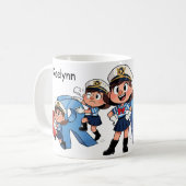 Personalized  Name Sailor Cartoon Character * R * Kaffeetasse (Vorderseite Links)
