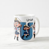 Personalized Name Sailor Cartoon Character * U *  Kaffeetasse (VorderseiteRechts)