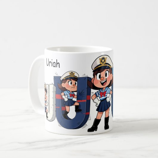 Personalized Name Sailor Cartoon Character * U *  Kaffeetasse (Vorderseite Links)