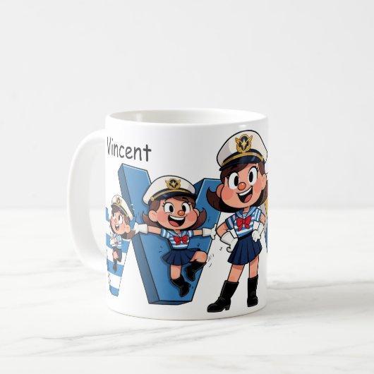 Personalized Name Sailor Cartoon Character * V *  Kaffeetasse (Vorderseite Links)