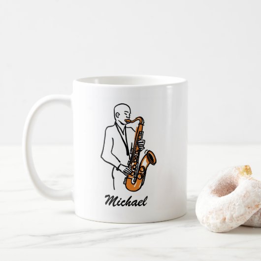 Personalized Name Saxophone Player – Music Lover Kaffeetasse (Mit Donut)
