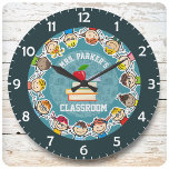 Personalized NAME School Kids Teacher Classiroom Große Wanduhr<br><div class="desc">Personalized NAME School Teacher Custom Classiroom Large Clock</div>