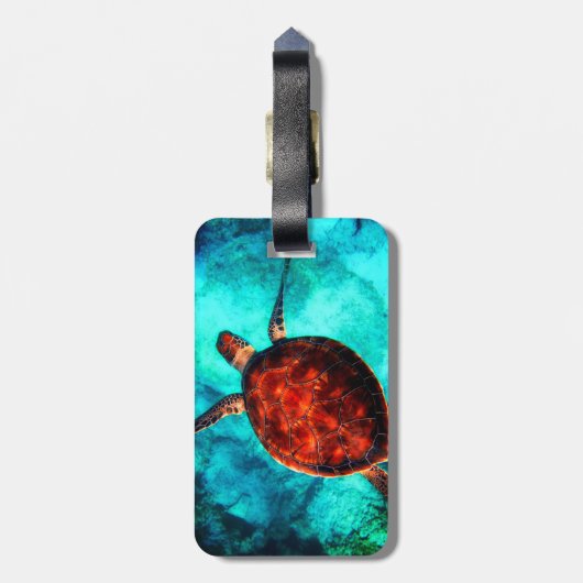 Personalized Name Sea Turtle Beach Vacation Gepäckanhänger (Rückseite vertikal)