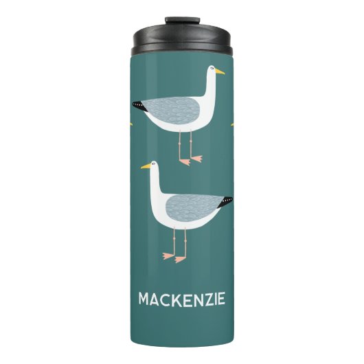 Personalized Name Seagull Nautical Thermosbecher (Vorderseite)