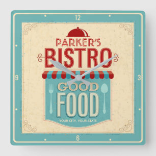 Personalized NAME Shabby Chic French Bistro Cafe Quadratische Wanduhr