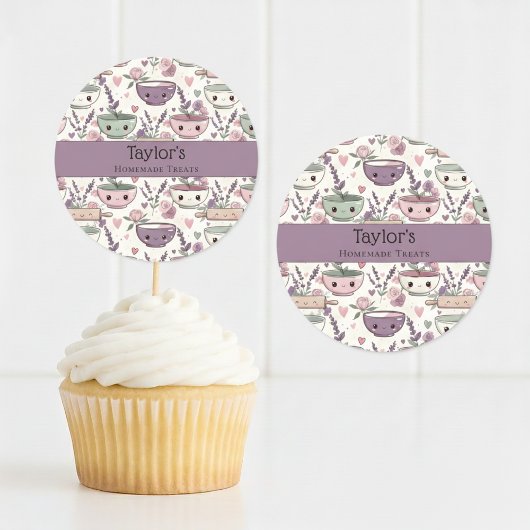 Personalized Name Smiling Utensil Cupcake Topper  Runder Aufkleber