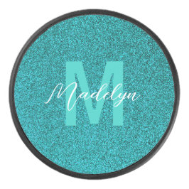 Personalized Name Stylish Glitter green Eishockey Puck