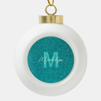 Personalized Name Stylish Glitter green Keramik Kugel-Ornament