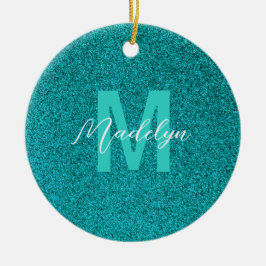 Personalized Name Stylish Glitter green Keramik Ornament
