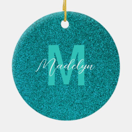 Personalized Name Stylish Glitter green Keramik Ornament (Hinten)