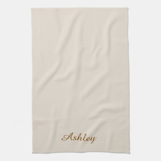 Personalized Name Stylish Modern Elegant Beige Geschirrtuch (Vertikal)
