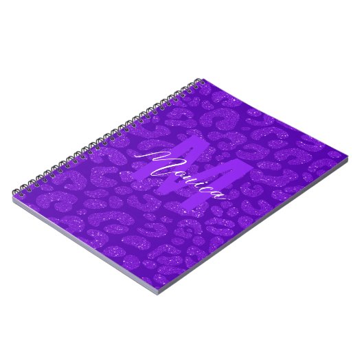 Personalized Name Stylish Purple Glitter Leopard  Notizblock (Linke Seite)