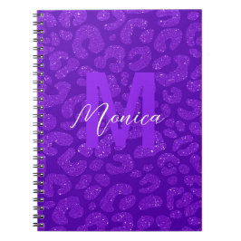 Personalized Name Stylish Purple Glitter Leopard  Notizblock