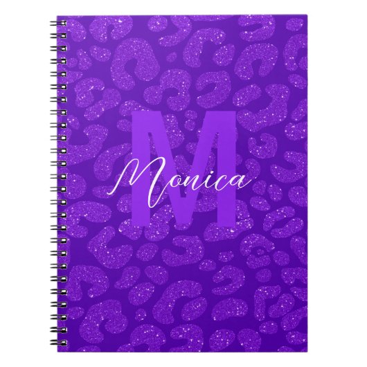 Personalized Name Stylish Purple Glitter Leopard  Notizblock (Vorderseite)