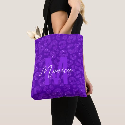 Personalized Name Stylish Purple Glitter Leopard Tasche (Von Nahem)