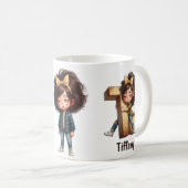 Personalized Name & T Sleepy Morning Plaid Charact Kaffeetasse (VorderseiteRechts)