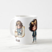 Personalized Name & U Sleepy Morning Plaid Charact Kaffeetasse (Vorderseite Links)