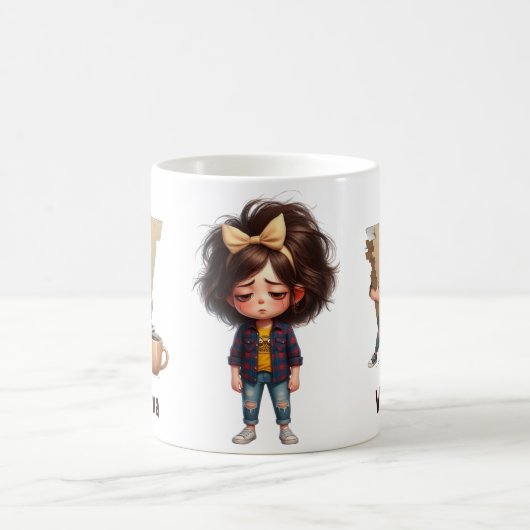 Personalized Name & V Sleepy Morning Plaid Charact Kaffeetasse (Mittel)