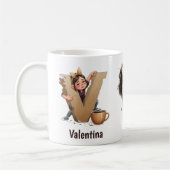 Personalized Name & V Sleepy Morning Plaid Charact Kaffeetasse (Links)