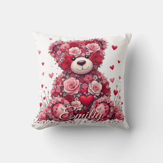 Personalized Name Valentine’s Day Floral Bear Kissen (Vorderseite)
