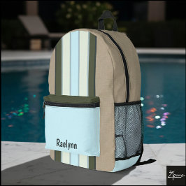 Personalized name, Vertical stripes, Burlap  Bedruckter Rucksack