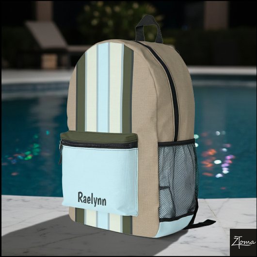 Personalized name, Vertical stripes, Burlap Bedruckter Rucksack