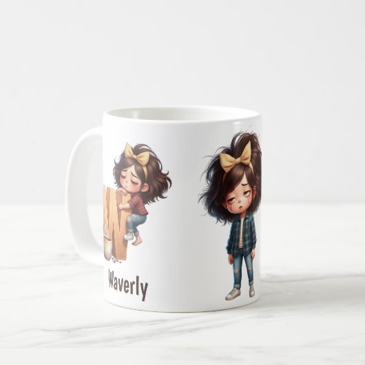 Personalized Name & W Sleepy Morning Plaid Charact Kaffeetasse (Vorderseite Links)