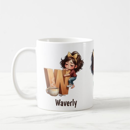 Personalized Name & W Sleepy Morning Plaid Charact Kaffeetasse (Links)