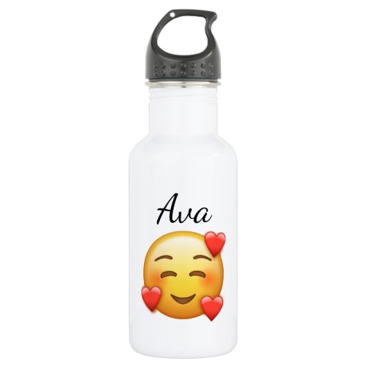 Personalized Name Water Bottle with Hearts Emoji Edelstahlflasche (Vorderseite)