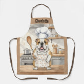 Personalized Name Watercolor Bulldog Chef Schürze (Vorderseite)
