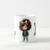 Personalized Name & X Sleepy Morning Plaid Charact Kaffeetasse (Mittel)