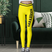 Personalized Name Yellow Black Stripes Fun Gift Leggings