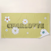 Personalized Name Yellow Retro Style Flowers Strandtuch (Vorderseite)