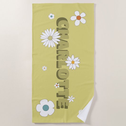 Personalized Name Yellow Retro Style Flowers Strandtuch (Vorderseite)