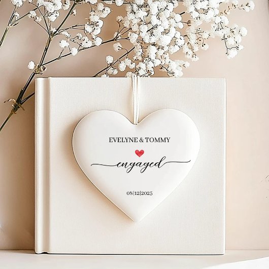 Personalized Names and Date Engagement Heart- Keramik Ornament