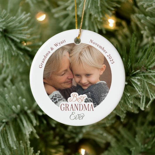 Personalized Names Photo Best Grandma Ever Keramik Ornament (Baum)