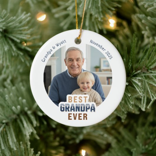 Personalized Names Photo Best Grandpa Ever Keramik Ornament (Baum)