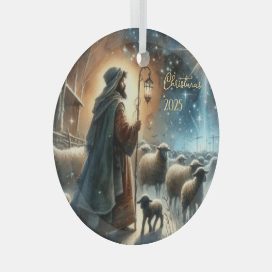 Personalized Nativity Shepherd Ornament Aus Glas (Vorderseite Rechts)
