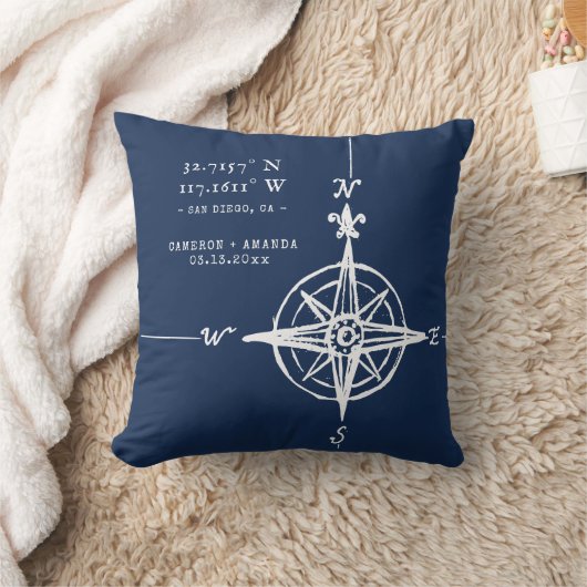 Personalized Nautical Coordinates & Compass Rose Kissen (Decke)