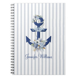 Personalized Nautical Floral Navy Stripes Notizblock