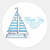 Personalized Nautical Sailboat Cabana Stripe Runder Aufkleber (Vorderseite)